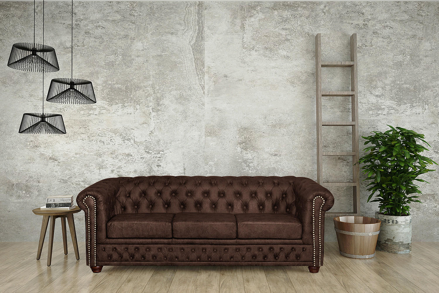 3-SITZER-SOFA YORK in Lederlook Dunkelbraun  - Dunkelbraun/Braun, Design, Holz/Textil (203/72/86cm) - P & B
