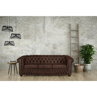 3-SITZER-SOFA YORK in Lederlook Dunkelbraun  - Dunkelbraun/Braun, Design, Holz/Textil (203/72/86cm) - P & B