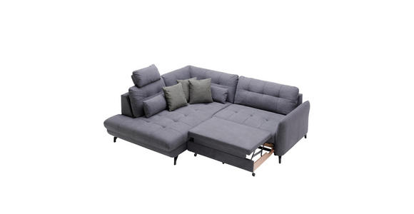 ECKSOFA in Flachgewebe, Leinenoptik Dunkelgrau  - Dunkelgrau/Schwarz, Design, Textil/Metall (208/247cm) - Xora