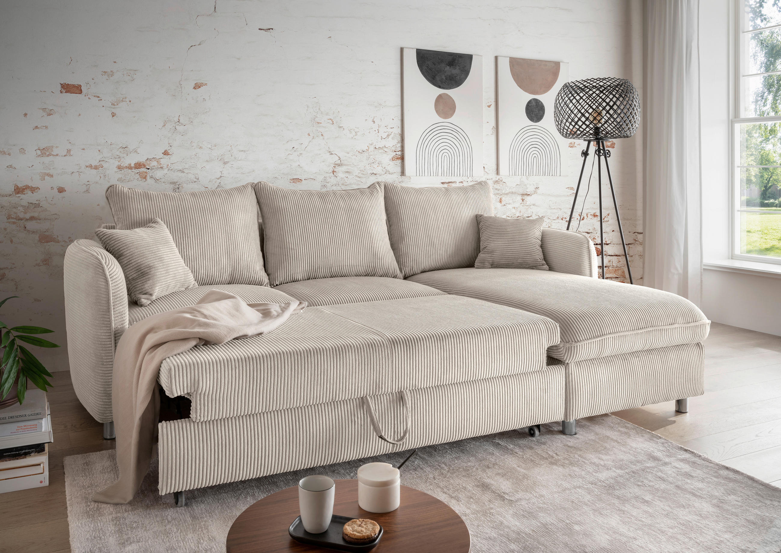 Thumbnail - Livetastic Eckschlafsofa, Beige, Textil, 4-Sitzer, Füllung: Schaumstoff, 254x160 cm, Rücken echt, Armteil links, rechts,...