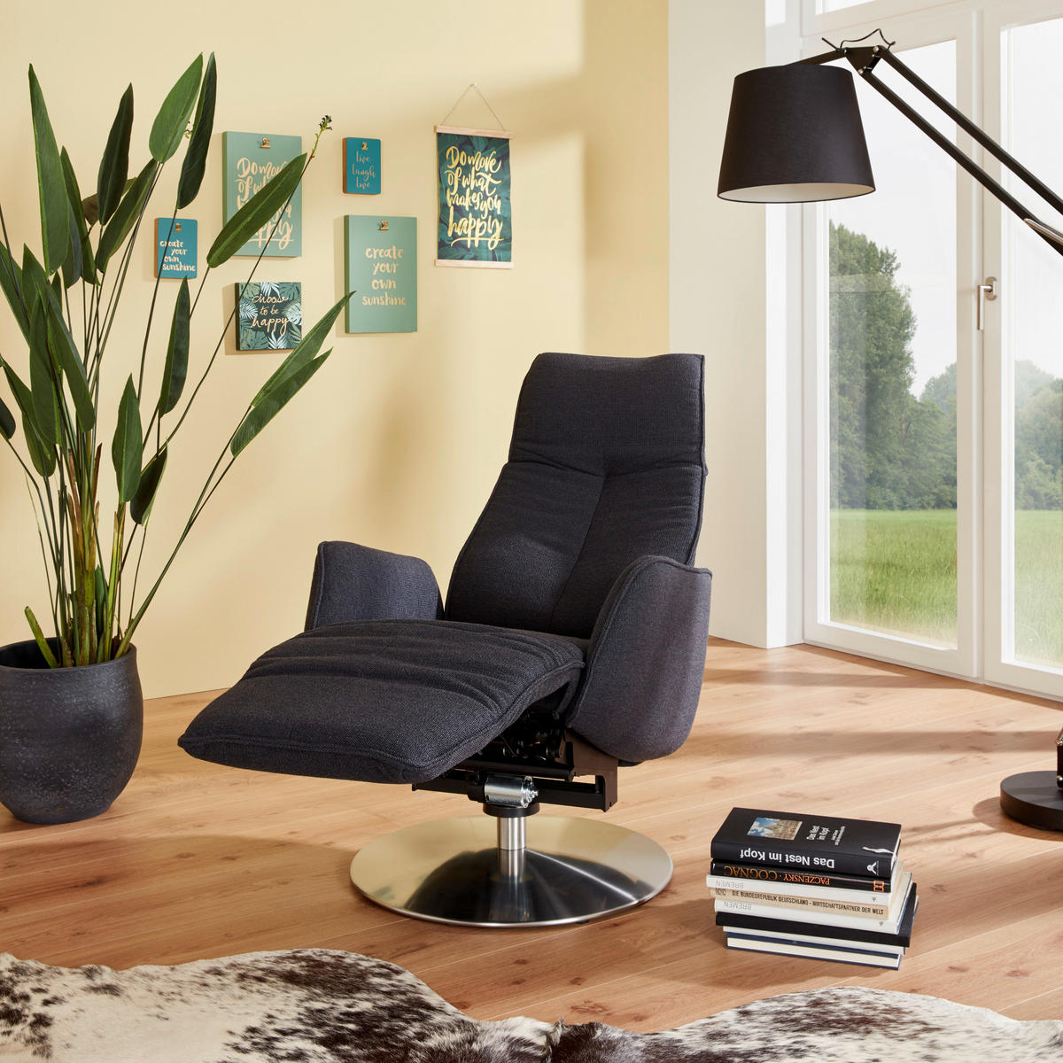 RELAXSESSEL in Textil Dunkelblau  - Anthrazit/Dunkelblau, Design, Textil/Metall (71/114/84cm) - Johann Jakob