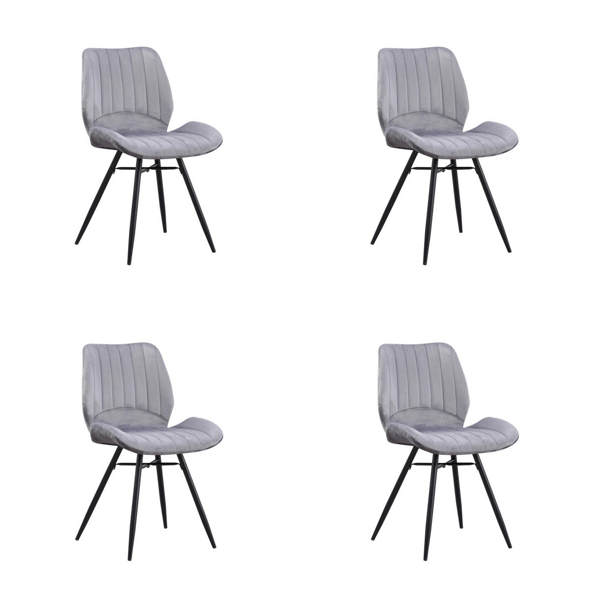 STUHL-SET 4 Stück  in Samt  - Anthrazit/Schwarz, Design, Textil/Metall (47/82/55cm) - MID.YOU