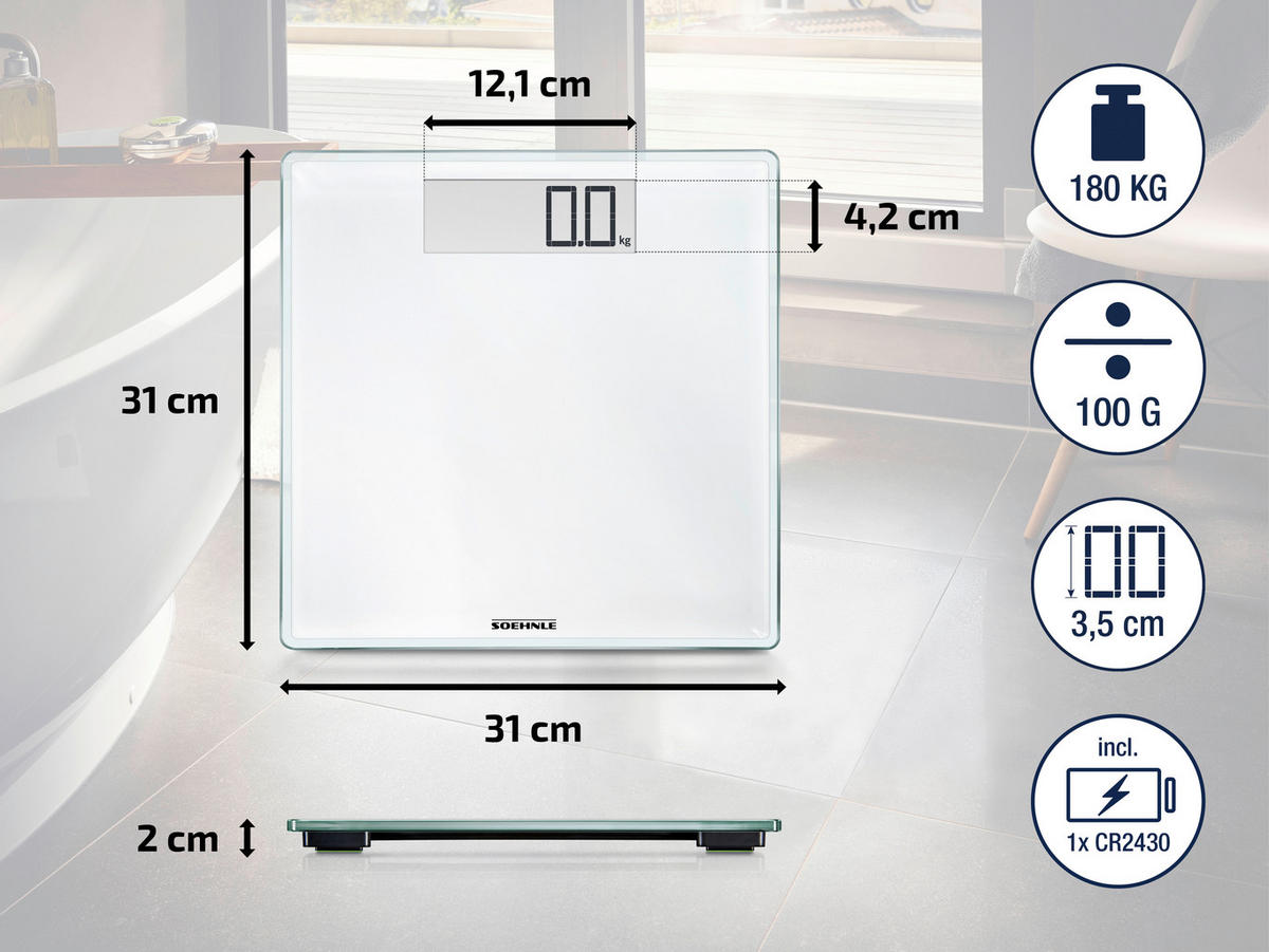 PERSONENWAAGE STYLE SENSE COMFORT 100  - Weiß, Basics, Glas/Kunststoff (31/31/2cm) - Soehnle
