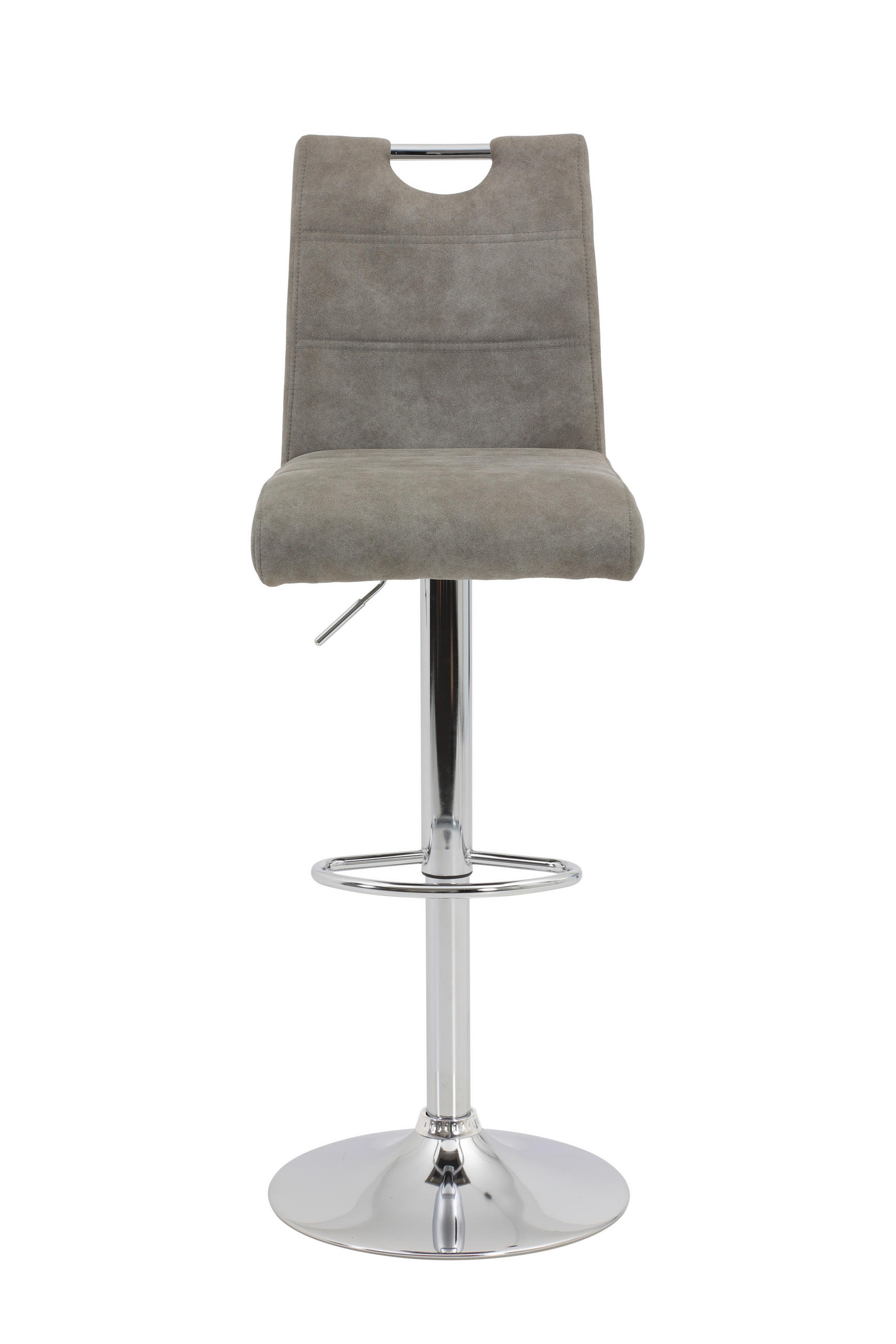 BARHOCKER Mikrofaser Grau, Chromfarben Stahl Typenauswahl, Sitzfläche 360° drehbar, mit Griff, abwischbar  - Chromfarben/Grau, MODERN, Textil/Metall (40/97-119/50cm) - MID.YOU