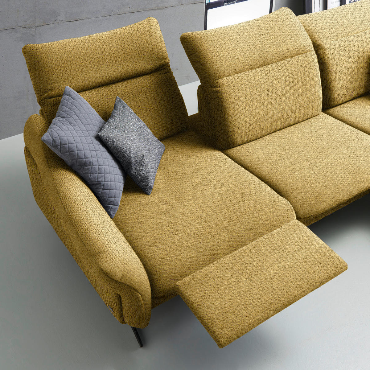 ECKSOFA in Webstoff Currygelb  - Currygelb/Anthrazit, Design, Textil/Metall (299/203cm) - Himolla