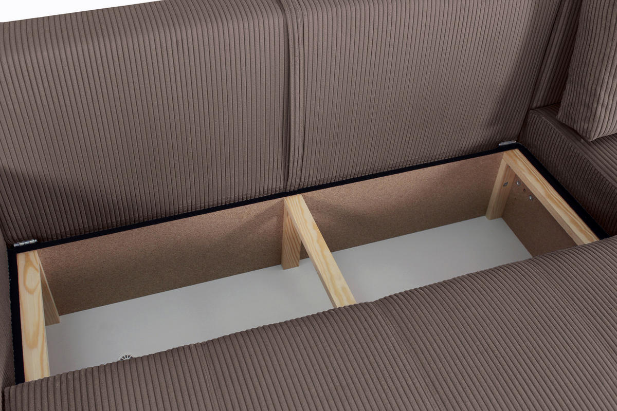 ECKSCHLAFSOFA  mit Cord Mokka  - Schwarz/Mokka, KONVENTIONELL, Textil (248/146cm) - Xora