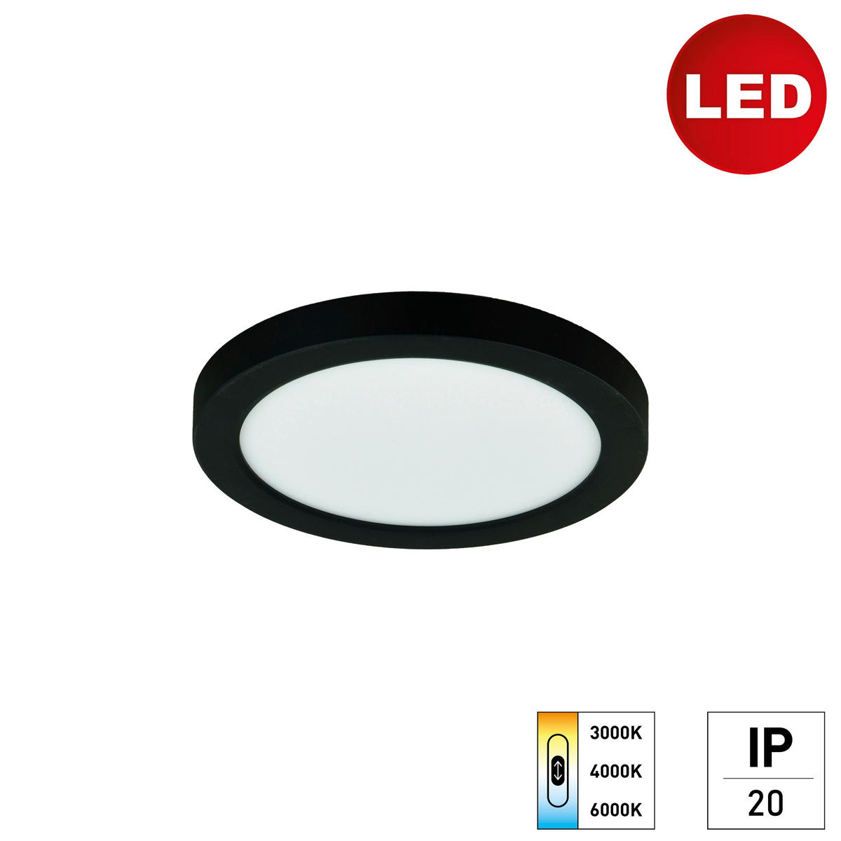 LED-DECKENLEUCHTE 17/1,7 cm   - Schwarz, KONVENTIONELL, Kunststoff (17/1,7cm)