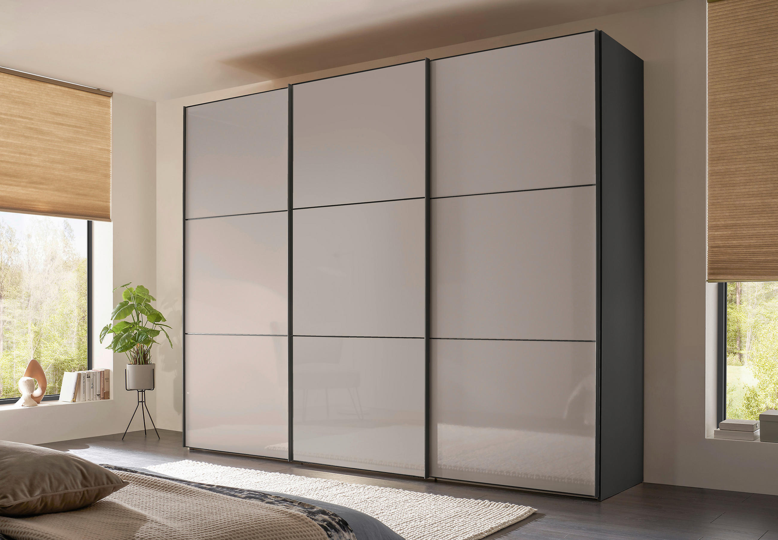 SCHWEBETÜRENSCHRANK 280/222/68 cm 3-türig Anthrazit, Dunkelgrau  - Dunkelgrau/Anthrazit, MODERN, Holzwerkstoff/Metall (280/222/68cm) - Moderano