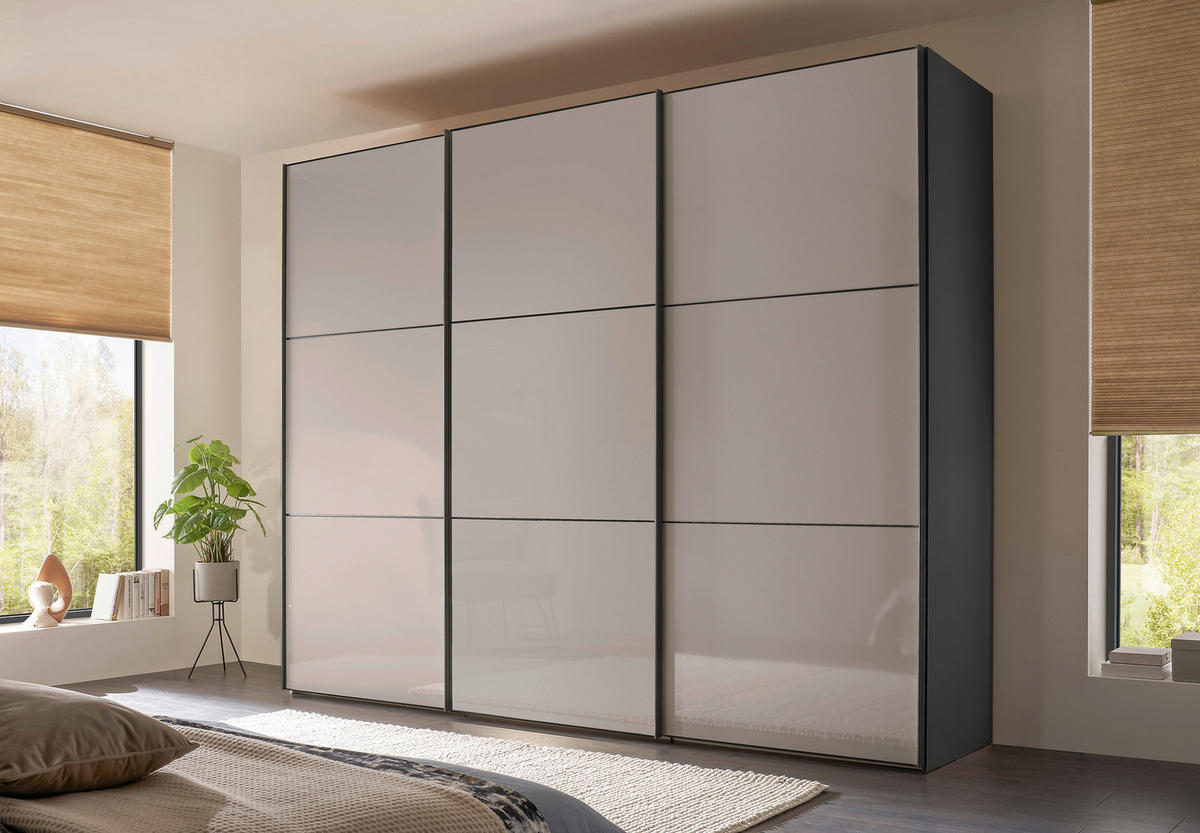 SCHWEBETÜRENSCHRANK 249/222/68 cm 3-türig Anthrazit, Schwarz, Dunkelgrau  - Dunkelgrau/Anthrazit, MODERN, Holzwerkstoff/Metall (249/222/68cm) - Moderano