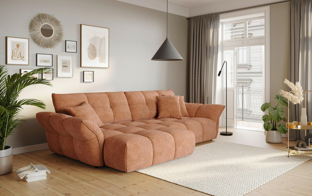 ECKSOFA Rosa Chenille Rücken echt  - Schwarz/Rosa, Design, Kunststoff/Textil (177/312cm) - Welnova