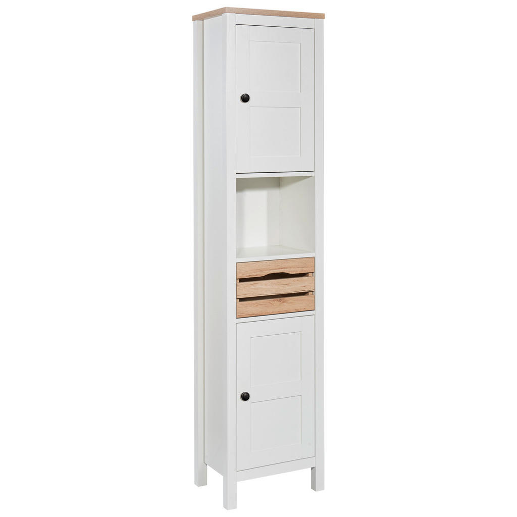 Thumbnail - Xora Hochschrank, Weiß, Eiche San Remo, Holzwerkstoff, 1 Schubladen, 44x195x33 cm, Made in EU, Badezimmer, Badezimmersch...