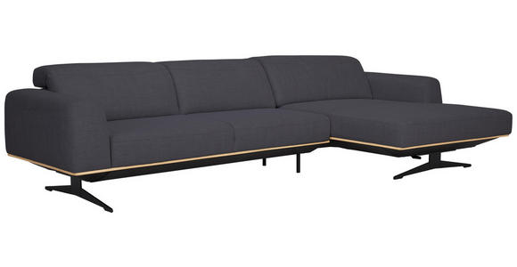 ECKSOFA in Struktur Dunkelblau  - Eichefarben/Schwarz, Design, Holz/Textil (305/163cm) - Novel