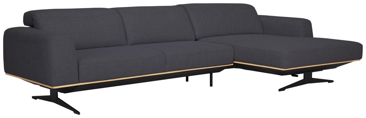 ECKSOFA Dunkelblau Struktur  - Eichefarben/Schwarz, Design, Holz/Textil (305/163cm) - Novel