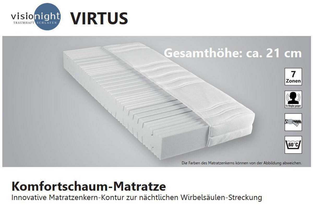KOMFORTSCHAUMMATRATZE 180/200 cm Höhe ca. 21 cm 7 -Zonen - Weiß, Basics, Textil (180/200cm) - Visionight