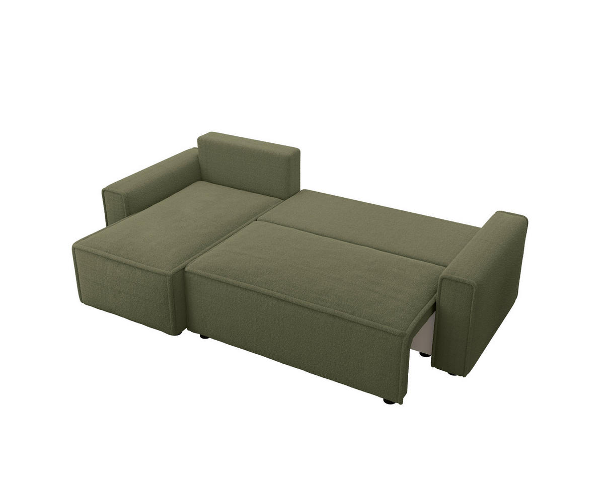ECKSOFA Grün Bouclé Zierkissen, Rückenkissen, Bettkasten, Schlaffunktion, Rücken echt, Liegefläche im Originalstoff  - Schwarz/Grün, MODERN, Kunststoff/Textil (143/232cm) - Carryhome