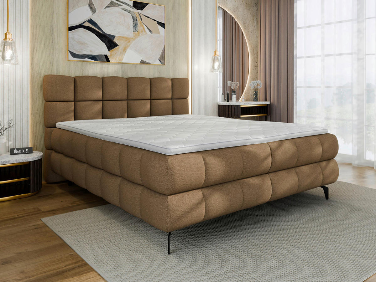 BOXBETT 180/200 cm,  in Braun, Bettkasten, Topper, H3 + H3 = fest  - Schwarz/Braun, Trend, Textil/Metall (180/200cm) - Esposa
