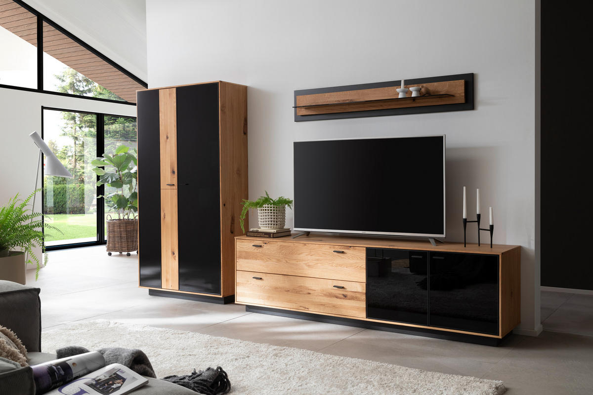 WOHNWAND  in Anthrazit, Eichefarben 319/190/50 cm  - Eichefarben/Anthrazit, Natur, Glas/Holz (319/190/50cm) - Linea Natura