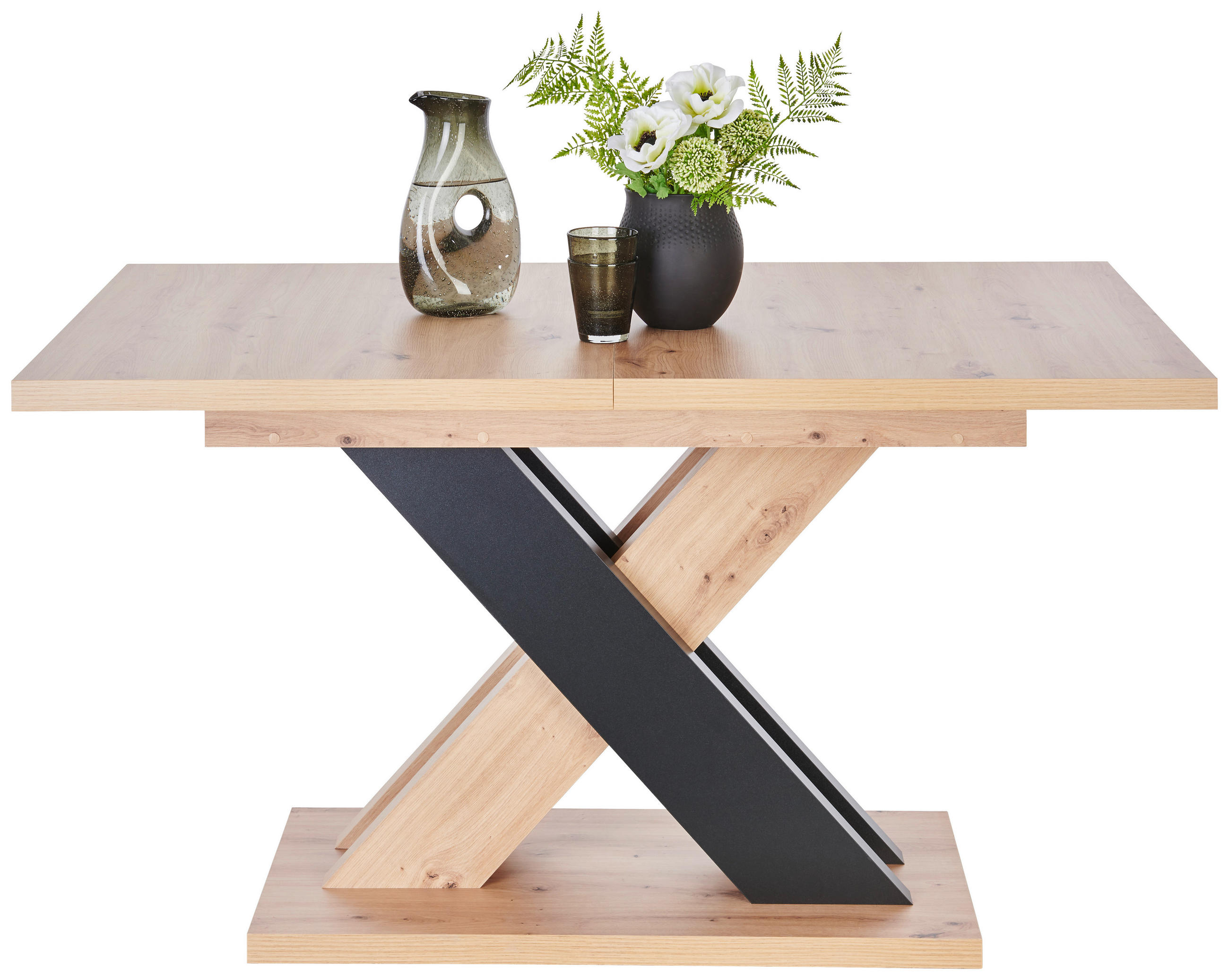 ESSTISCH Schwarz, Eiche Artisan rechteckig  ausziehbar  - Schwarz/Eiche Artisan, Design, Holzwerkstoff (140-180/90/76cm) - Carryhome