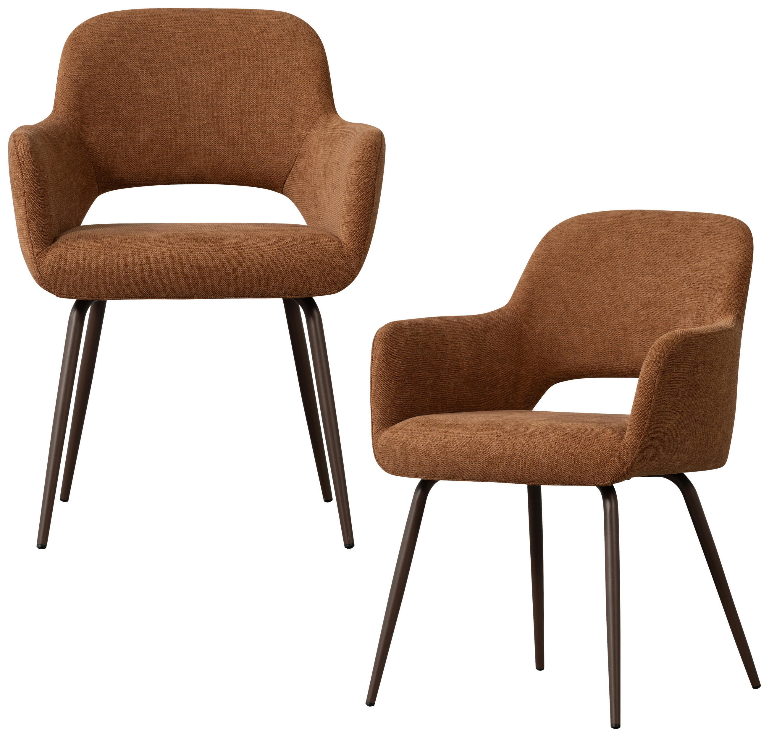 ARMLEHNSTUHL-SET 2 Stück gepolsterte Armlehnen Webstoff  - Dunkelbraun/Braun, MODERN, Textil/Metall (58/80/58cm) - Livetastic