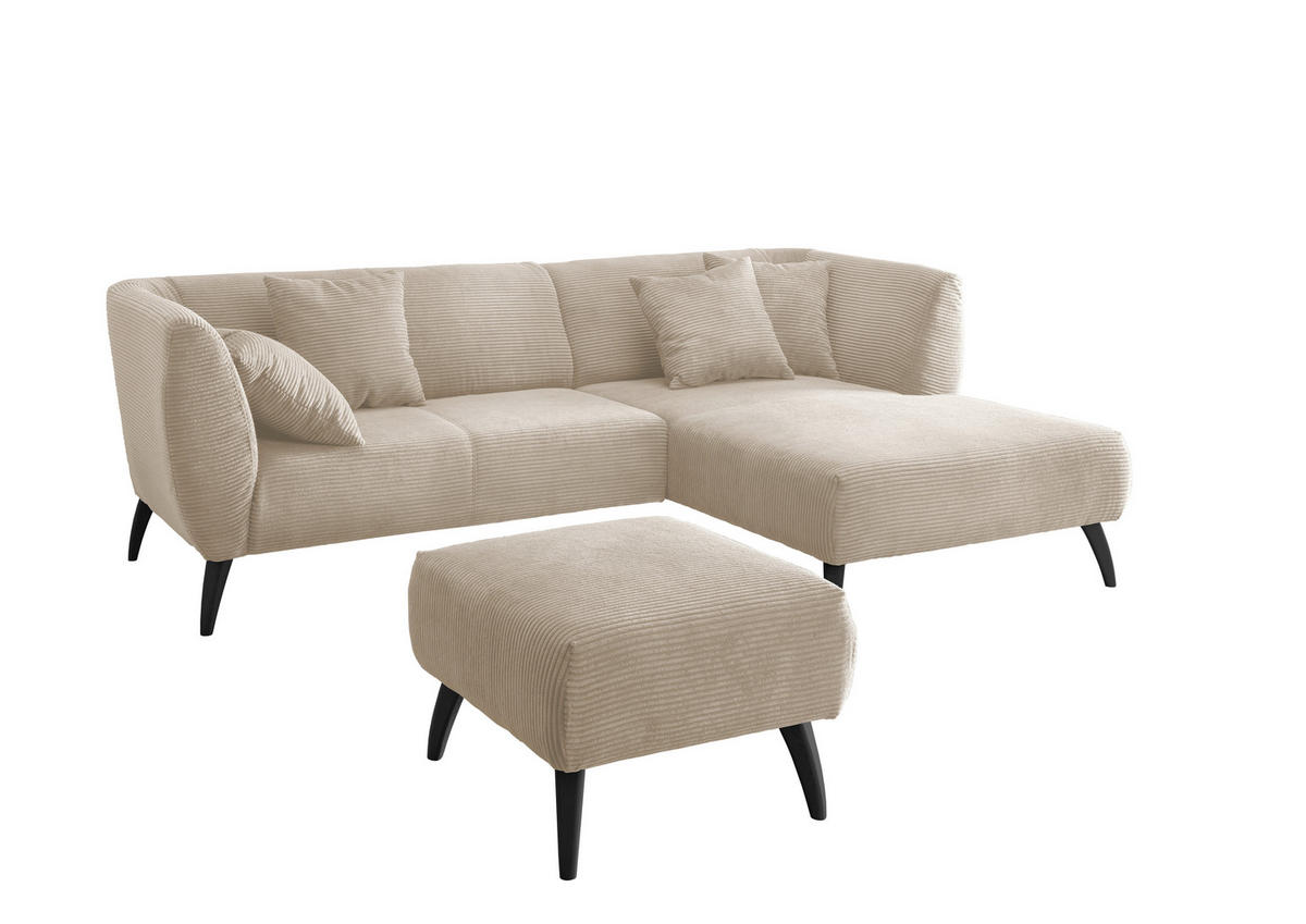 ECKSOFA in Cord Beige  - Beige/Schwarz, Modern, Holz/Textil (264/160cm) - MID.YOU