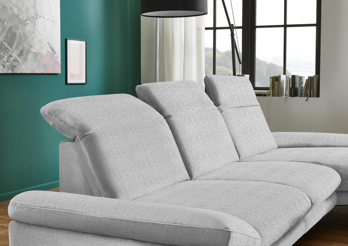 ECKSOFA in Chenille Silberfarben  - Silberfarben/Schwarz, Design, Textil/Metall (319/188cm) - Beldomo System