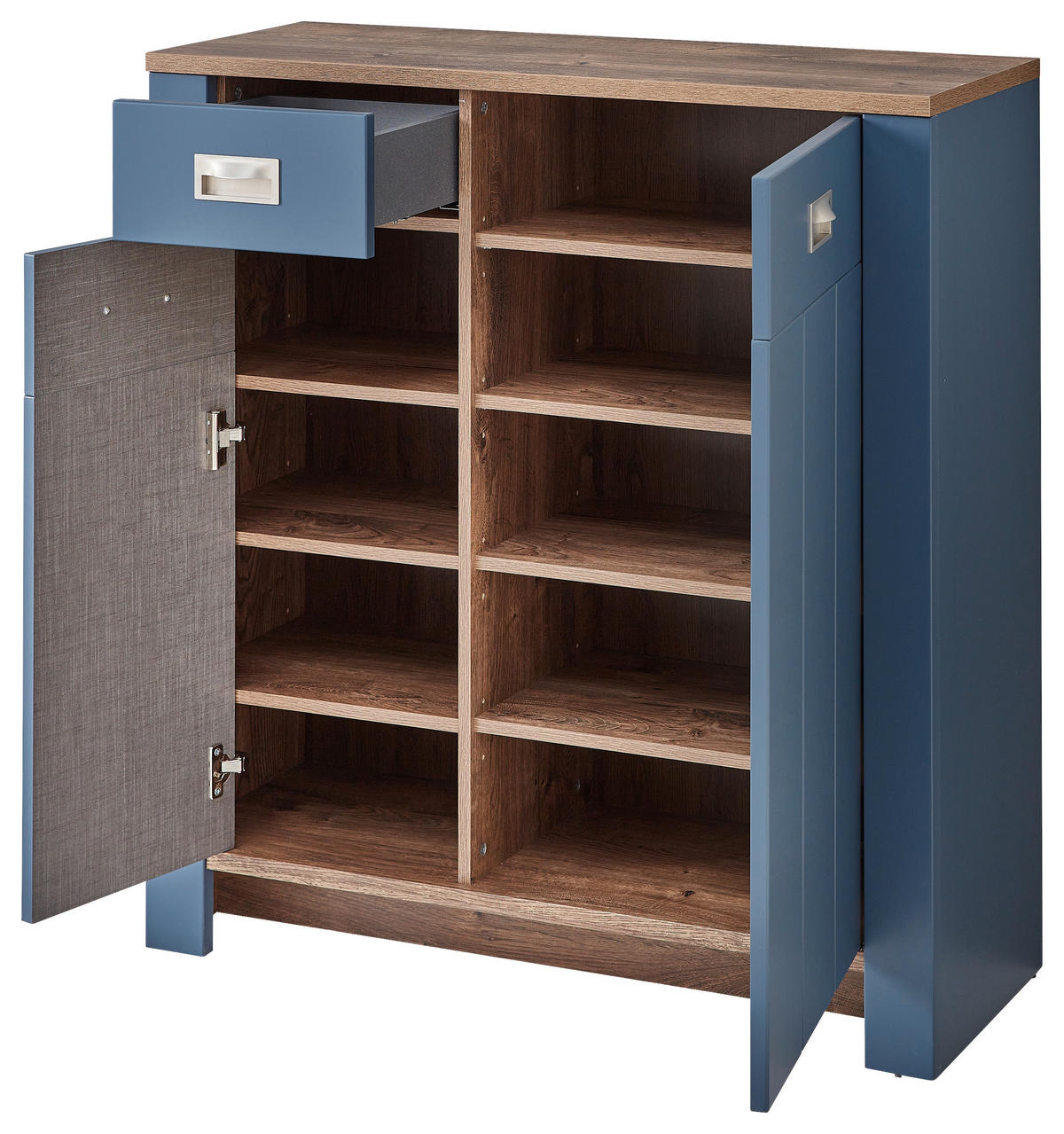 SCHUHSCHRANK Eichefarben, Blau  - Blau/Eichefarben, LIFESTYLE, Holzwerkstoff/Metall (98/105/38cm) - MID.YOU