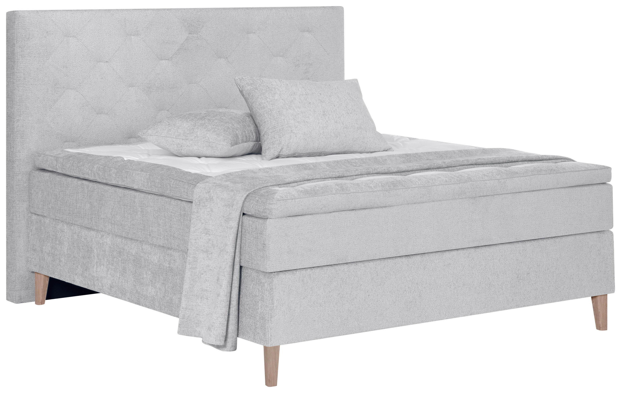 KONTINENTALSÄNG 180/200 cm  i ljusgrå  - ljusgrå/ekfärgad, Klassisk, trä/textil (180/200cm) - Visionight