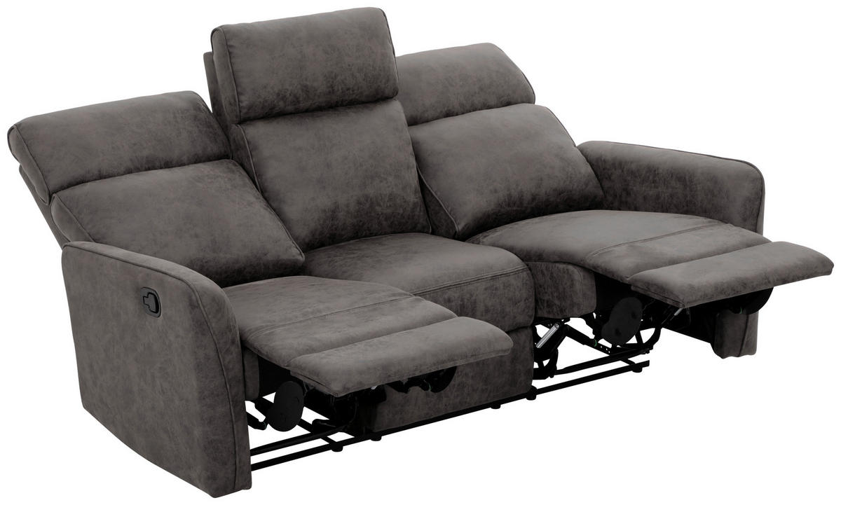 3-SITZER-SOFA Mikrofaser Grau  - Schwarz/Grau, Design, Holz/Kunststoff (185/105/93cm) - Livetastic