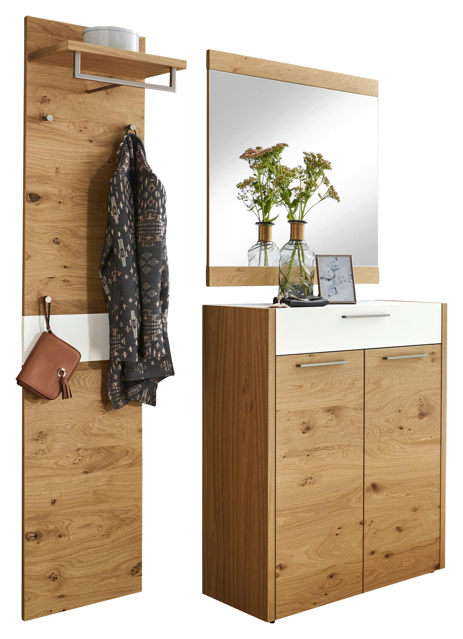 GARDEROBE Weiß, Eichefarben - Eichefarben/Weiß, Design, Glas/Holz (140/195/37cm)