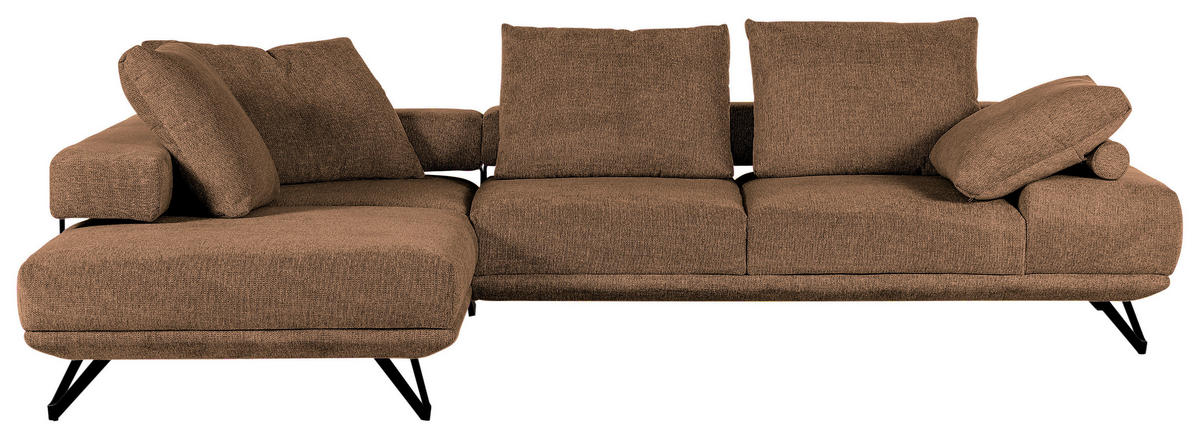 ECKSOFA in Flachgewebe Cognac  - Cognac/Schwarz, Konventionell, Textil/Metall (240/310cm) - MID.YOU