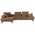 ECKSOFA Cognac Flachgewebe  - Cognac/Schwarz, KONVENTIONELL, Textil/Metall (240/310cm) - Carryhome