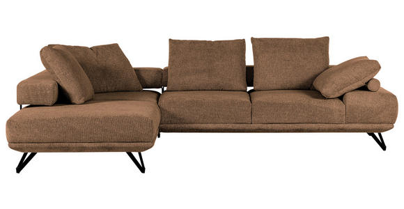 ECKSOFA Cognac Flachgewebe  - Cognac/Schwarz, KONVENTIONELL, Textil/Metall (240/310cm) - Carryhome