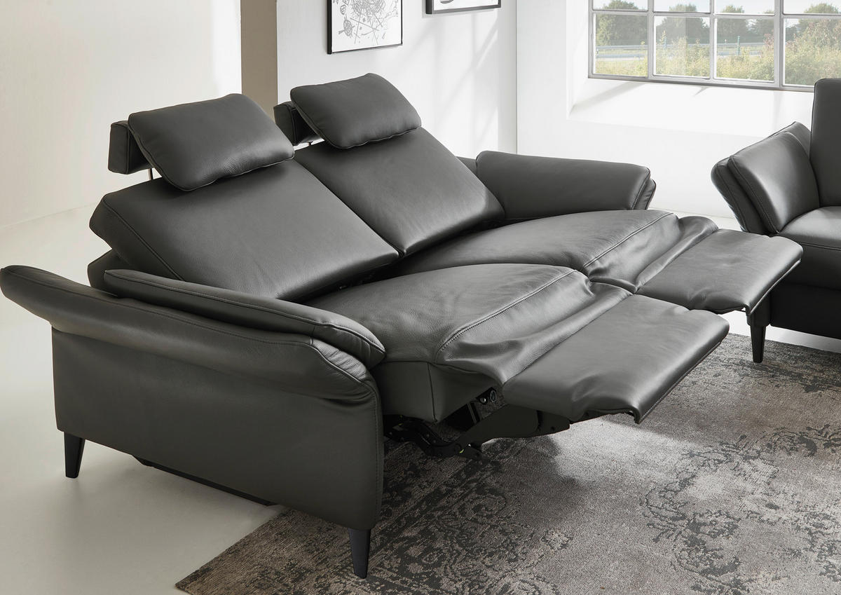 3-SITZER-SOFA Echtleder Anthrazit, Schwarz  - Anthrazit/Schwarz, Design, Leder/Metall (190/84/99cm) - Dieter Knoll