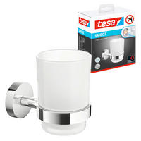 ZAHNPUTZBECHERHALTER SMOOZ  - Chromfarben/Weiß, Basics, Glas/Metall (7/9,6/10,8cm) - Tesa