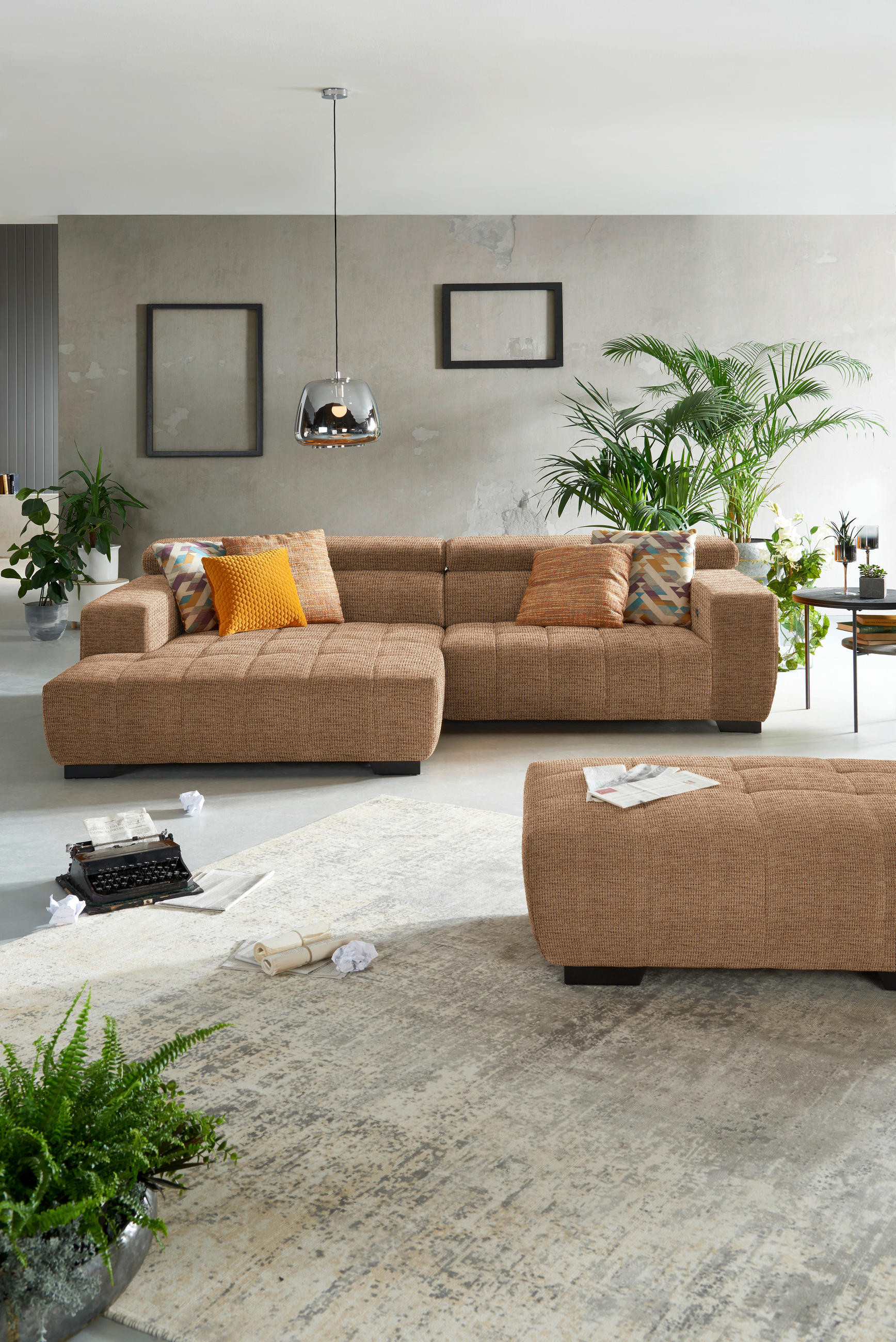 ECKSOFA in Webstoff Orange  - Schwarz/Orange, Konventionell, Textil/Metall (182/279cm) - Hom`in