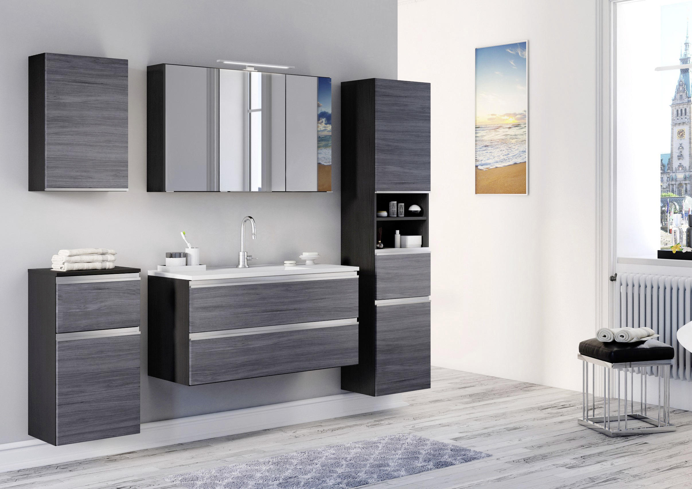 HOCHSCHRANK Silbereichenfarben - Silberfarben/Alufarben, Basics, Holzwerkstoff/Kunststoff (40/180/35cm) - MID.YOU