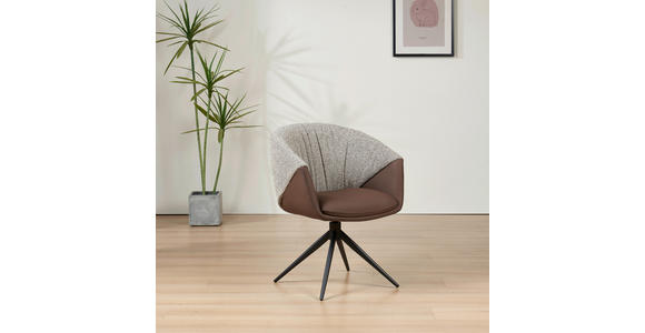 ARMLEHNSTUHL  Sitzfläche 360° drehbar, automatische Rückholfunktion Webstoff Echtleder  - Schwarz/Braun, Design, Leder/Textil (63,5/82,5/63cm) - Novel