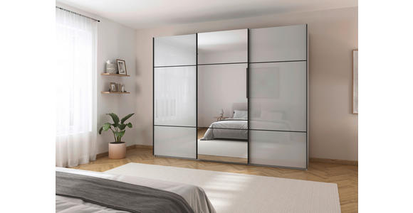SCHWEBETÜRENSCHRANK 271/223/68 cm 3-türig Grau - Schwarz/Grau, KONVENTIONELL, Glas/Holzwerkstoff (271/223/68cm) - Novel
