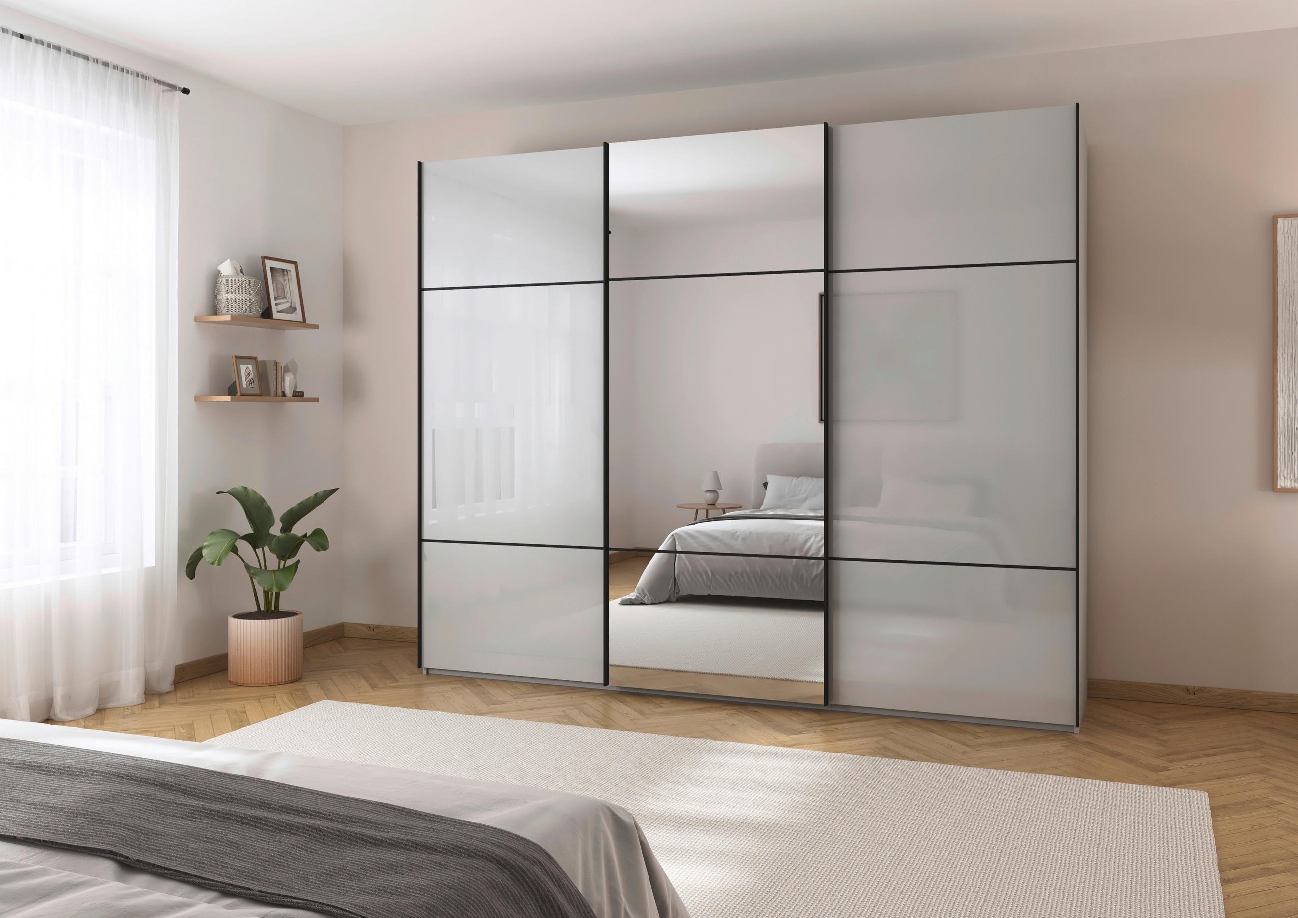 SCHWEBETÜRENSCHRANK in Grau  - Schwarz/Grau, Konventionell, Glas/Holzwerkstoff (271/223/68cm) - Novel
