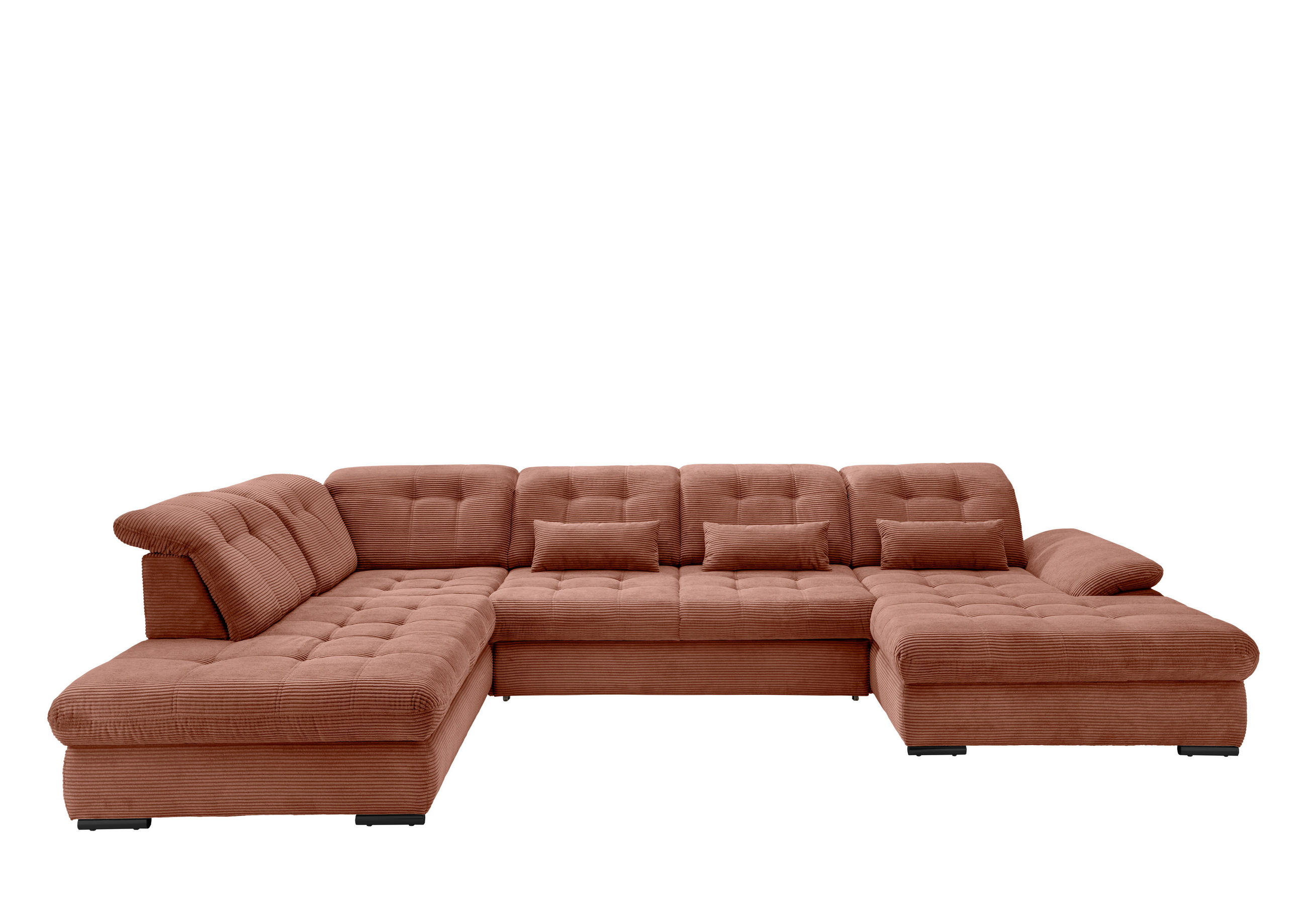 WOHNLANDSCHAFT Koralle Cord  - Koralle/Schwarz, MODERN, Textil/Metall (252/387/184cm) - Livetastic