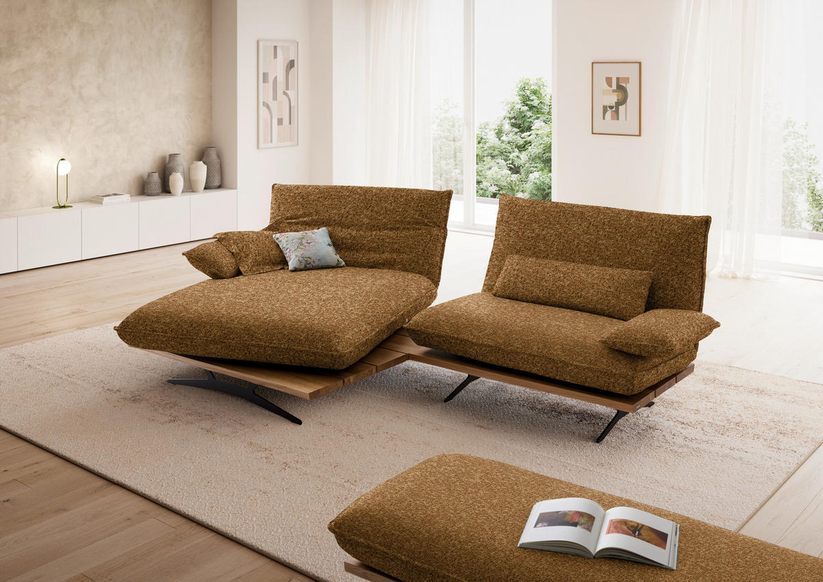 ECKSOFA Chenille, Flachgewebe Cognac, Wildeiche  - Wildeiche/Cognac, Design, Holz/Textil (161/284cm) - Koinor