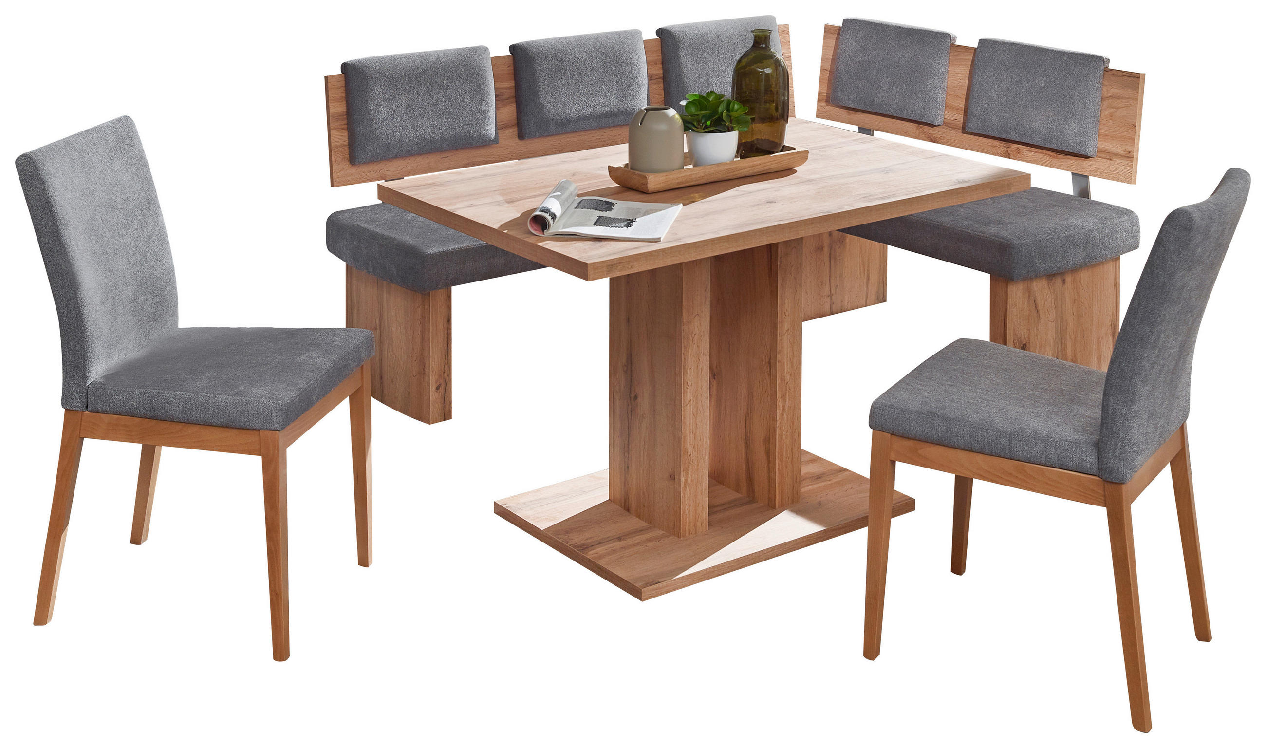 ECKBANKGRUPPE Textil, Holzwerkstoff Grau, Eichefarben  - Eichefarben/Grau, Konventionell, Holzwerkstoff/Textil (120/80/76cm) - Cantus