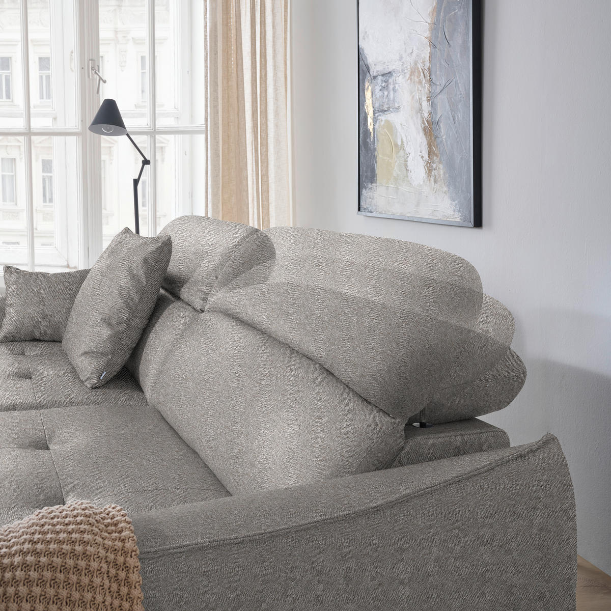 ECKSOFA Flachgewebe Greige  - Greige/Schwarz, Design, Textil/Metall (246/175cm) - Celina