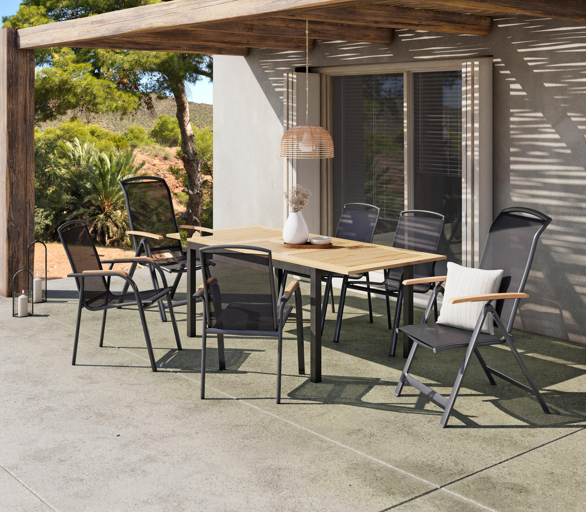 GARTENTISCH 150-210/90/74 cm Holz, Metall rechteckig  - Anthrazit/Naturfarben, Basics, Holz/Metall (150-210/90/74cm) - Ambia Garden