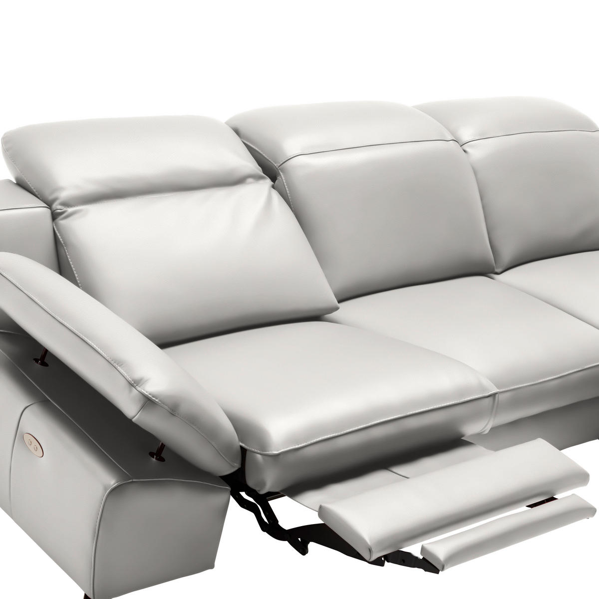 ECKSOFA in Echtleder Greige  286/183 cm  - Greige/Schwarz, Design, Leder/Metall (286/183cm) - Celina Home
