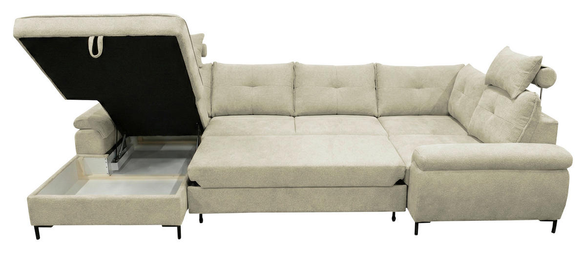 WOHNLANDSCHAFT SOLEI U in Chenille Beige  - Beige/Schwarz, Design, Kunststoff/Textil (188/334/184cm) - MID.YOU