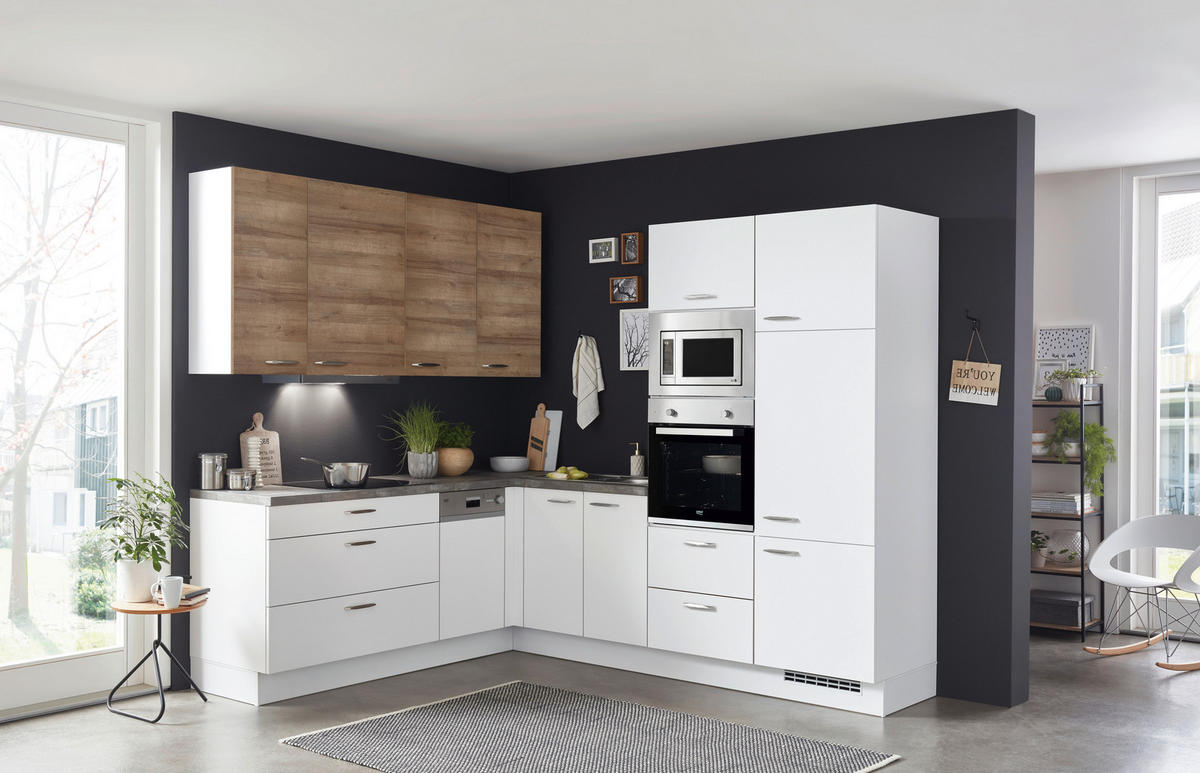 ROHOVÁ KUCHYŇA SILVIO 265 - sivá/biela, Design, kompozitné drevo (210/265cm) - Celina