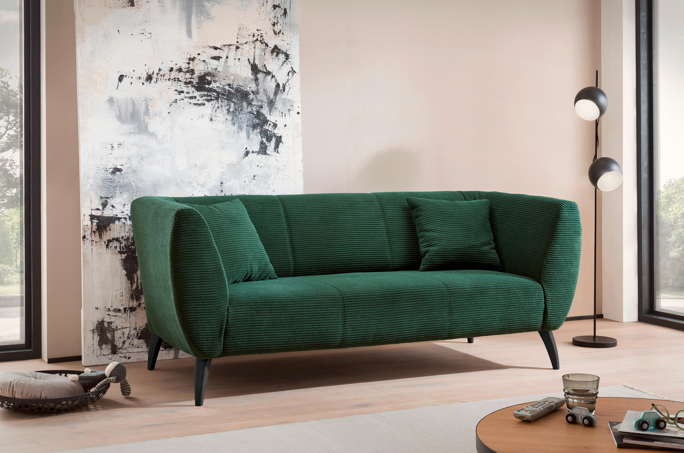 Thumbnail - Mid.you 3-Sitzer-Sofa, Grün, Textil, Buche, Uni, Füllung: Schaumstoff, 208x83x88 cm, Typenauswahl, Rücken echt, Armteil ...