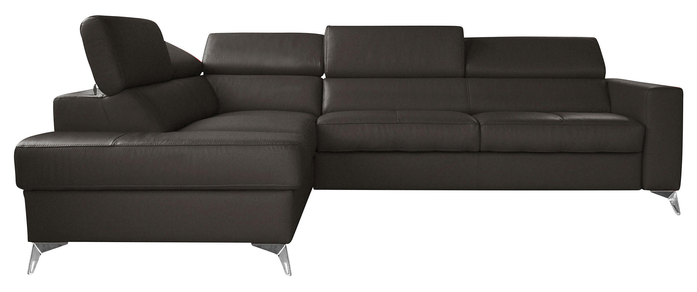 ECKSOFA MONDO Dunkelbraun Echtleder Lederlook  - Chromfarben/Dunkelbraun, Design, Leder/Textil (208/286cm) - Livetastic