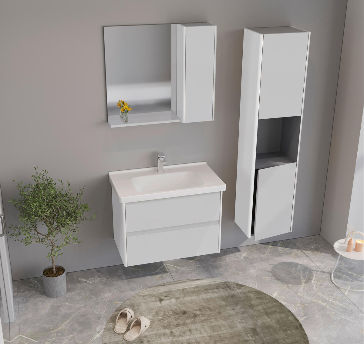 BADEZIMMER 3-teilig  in  - Weiß Hochglanz/Weiß, MODERN, Glas/Keramik (80/119/45cm) - MID.YOU